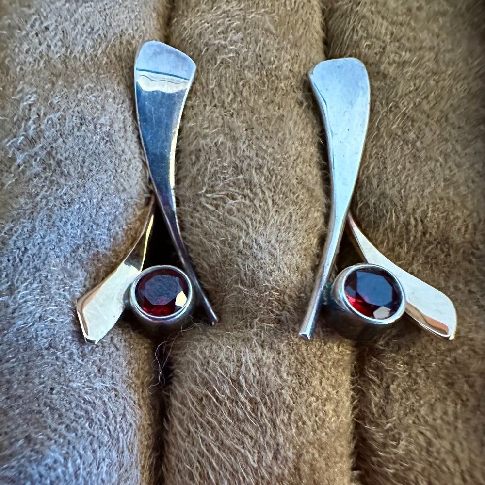 Ed Levin sterling silver, gold and faceted garnet Gemstone earrings
